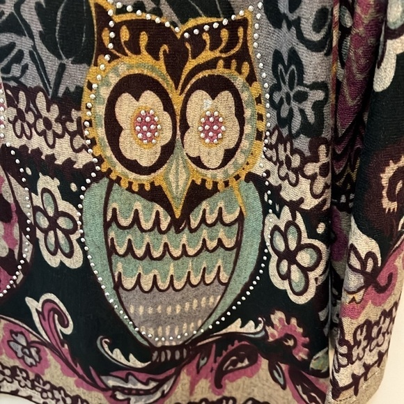 La Madona Tunic Soft Long Sleeve Owl Animal Print Scoop-neck Pullover Top size M - Picture 8 of 9